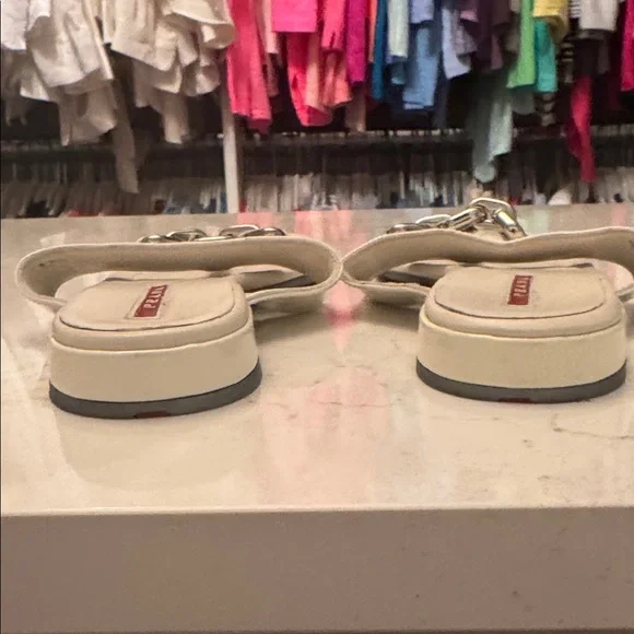 Prada Women's Sandals in Cream with Silver Accents - Picture 5 of 5